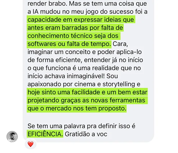Depoimento de aluno sobre resultados com IA